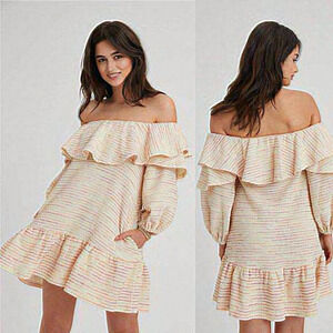 NWT Something Navy Ruffle Tiered Long Sleeve Ruffle Mini Dress Women Size M
